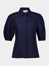 Gabriela Hearst Blue Denim Sansi Short Sleeve Collar Top