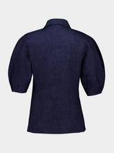 Gabriela Hearst Blue Denim Sansi Short Sleeve Collar Top