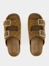 Gucci Brown GG Suede Double Buckle Sandals