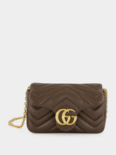 Gucci Dark Taupe Leather GG Marmont Mini Shoulder Bag