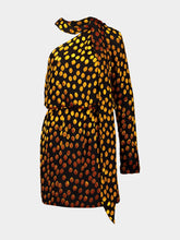 Saint Laurent One-Shoulder Dress in Noir Orange Velvet Dotted Silk