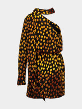 Saint Laurent One-Shoulder Dress in Noir Orange Velvet Dotted Silk