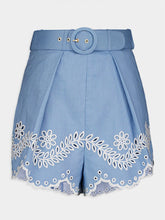 Zimmermann Junie Embroidered Hem Blue Shorts