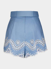 Zimmermann Junie Embroidered Hem Blue Shorts