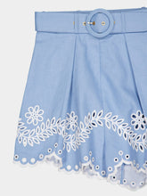 Zimmermann Junie Embroidered Hem Blue Shorts