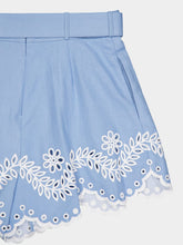 Zimmermann Junie Embroidered Hem Blue Shorts