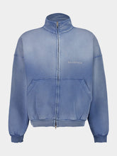 Balenciaga Blue High-Neck Zipped Jacket in Distressed