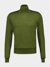 Saint Laurent Turtleneck Sweater in Olive Green Cashmere Wool and Silk