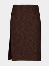 Dark Brown Seeded Wool Midi Skirt