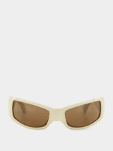 Balenciaga Cream Raven Cat Rectangular Sunglasses