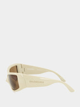 Balenciaga Cream Raven Cat Rectangular Sunglasses