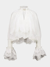 Zimmermann Ivory Lace Trim Shirred Blouse