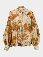 Zimmermann Coffee Safari Indra Tie Neck Blouse