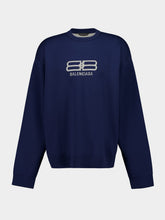 Balenciaga Navy Wool Logo Crewneck Sweater