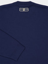 Balenciaga Navy Wool Logo Crewneck Sweater