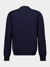 Gucci Blue Cotton Wool Sweater with Gucci Intarsia