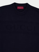 Gucci Blue Cotton Wool Sweater with Gucci Intarsia