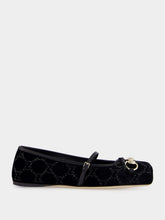 Gucci Black Velvet GG Crystal Horsebit Ballet Flat