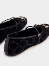 Gucci Black Velvet GG Crystal Horsebit Ballet Flat