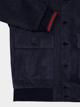 Gucci Navy Blue Suede Bomber Jacket