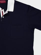 Gucci Blue Stretch Cotton Piquet Polo Shirt with Web Detail