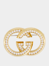 Gucci Gold Interlocking Crystal Brooch