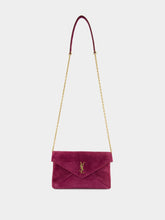 Saint Laurent Cassandre Small Suede Chain Pouch in Deep Fuchsia