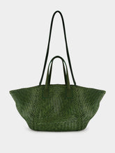 Dragon Diffusion Leaf Green Woven Leather Tote Bag