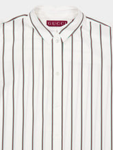 Gucci White Striped Silk Shirt with Web Detail
