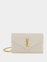 Saint Laurent Crema Soft Cassandre Envelope Chain Wallet