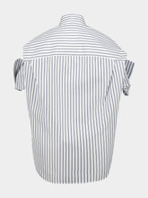 Balenciaga White and Blue Short Sleeve Tucked Cotton Shirt