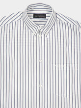 Balenciaga White and Blue Short Sleeve Tucked Cotton Shirt