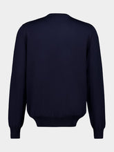 Alexander McQueen Navy and Ice Blue Logo Wool Jumper
