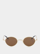 McQueen Gold and Brown Round Metal Sunglasses