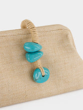 Serena Uziyel Natural Petra Jute Clutch with Aqua Detail