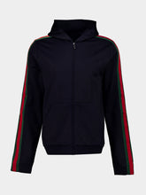 Gucci Dark Blue Web Silk Cotton Zip Jacket