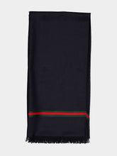 Gucci Dark Blue Double G Silk Cotton Jacquard Stole
