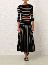 Zimmermann Black Crush Stripe Midi Skirt