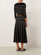 Zimmermann Black Crush Stripe Midi Skirt