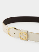 Gucci White Leather Belt with Round Buckle