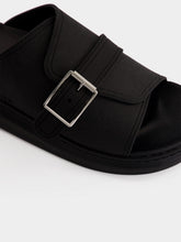 McQueen Black Single Strap Leather Sandals