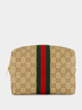 Gucci Sand and Brown Large GG Cosmetic Case with Web