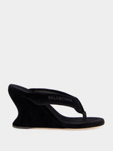Balenciaga Black Gaeta 90 Velvet Wedge Thong Sandals