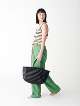 Black Triple Jump Small Woven Leather Tote