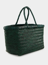 Dragon Diffusion Forest Green Triple Jump Small Woven Leather Tote