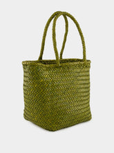 Dragon Diffusion Bamboo Green Grace Basket Small Woven Leather Tote