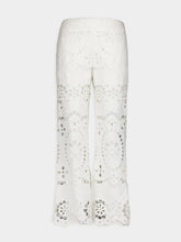 Zimmermann Lexi Embroidered White Eyelet Flared Trousers