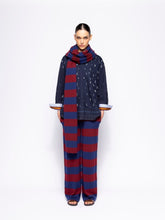 Lucca Cabernet and Blue Stripes Knitted Scarf