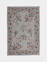Ornate Beige and Red Suzani Kilim Embroidered Rug