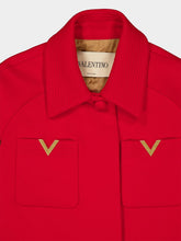 Valentino Garavani Red Drill Double Cape with V Gold